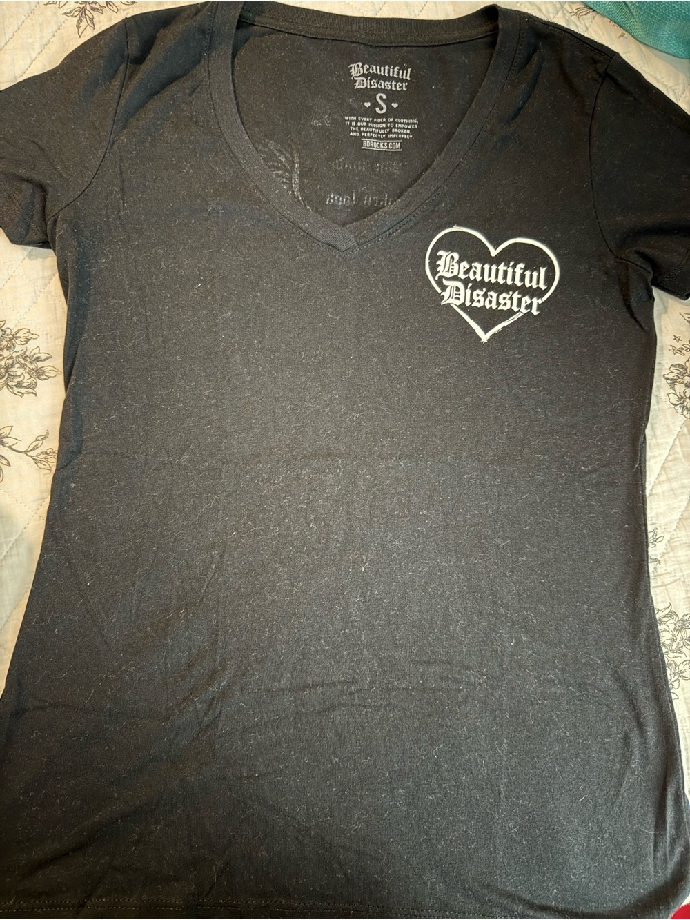 Beautiful Disaster Women's Black V-Neck Logo Tee